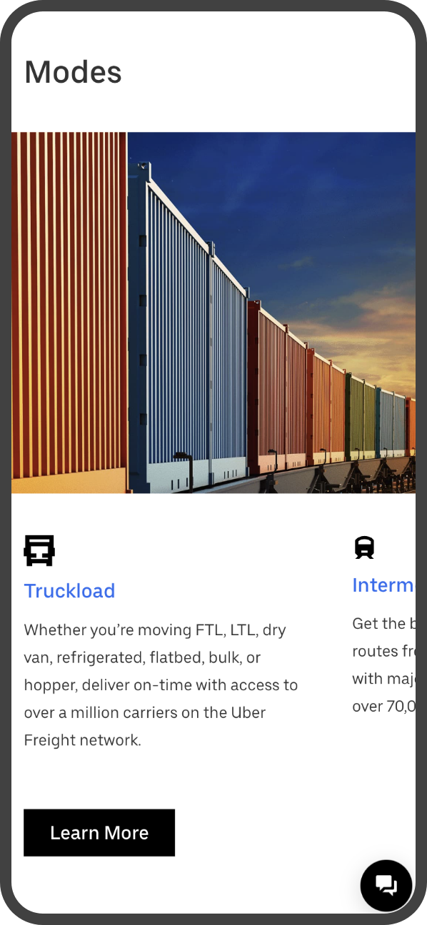 Uber Freight website on mobile device