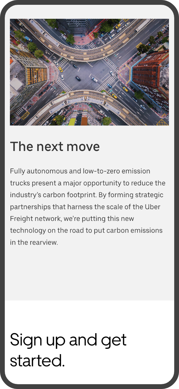 Uber Freight website on mobile device