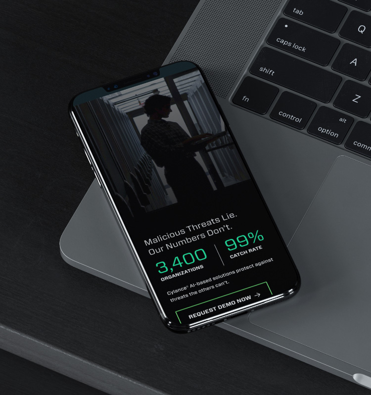 Cylance landing page on mobile device